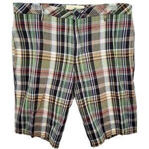 Canterbury‎ of New Zealand Plaid Linen Mens Shorts Brown Green Drawstring Zip